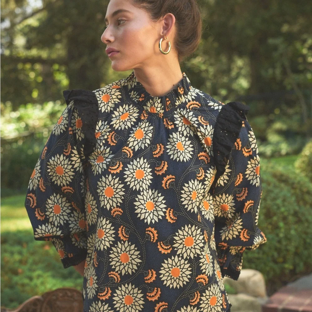 The Odells Samia Daisy Rufffle Top in Twilight Medium - Picture 3 of 8